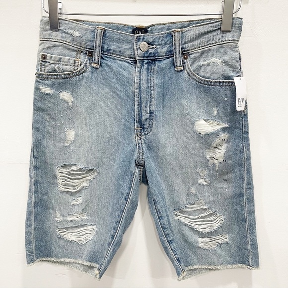 Gap 5 Pocket Light Wash Distressed Denim Shorts Size 14 Raw Hem - Picture 1 of 13